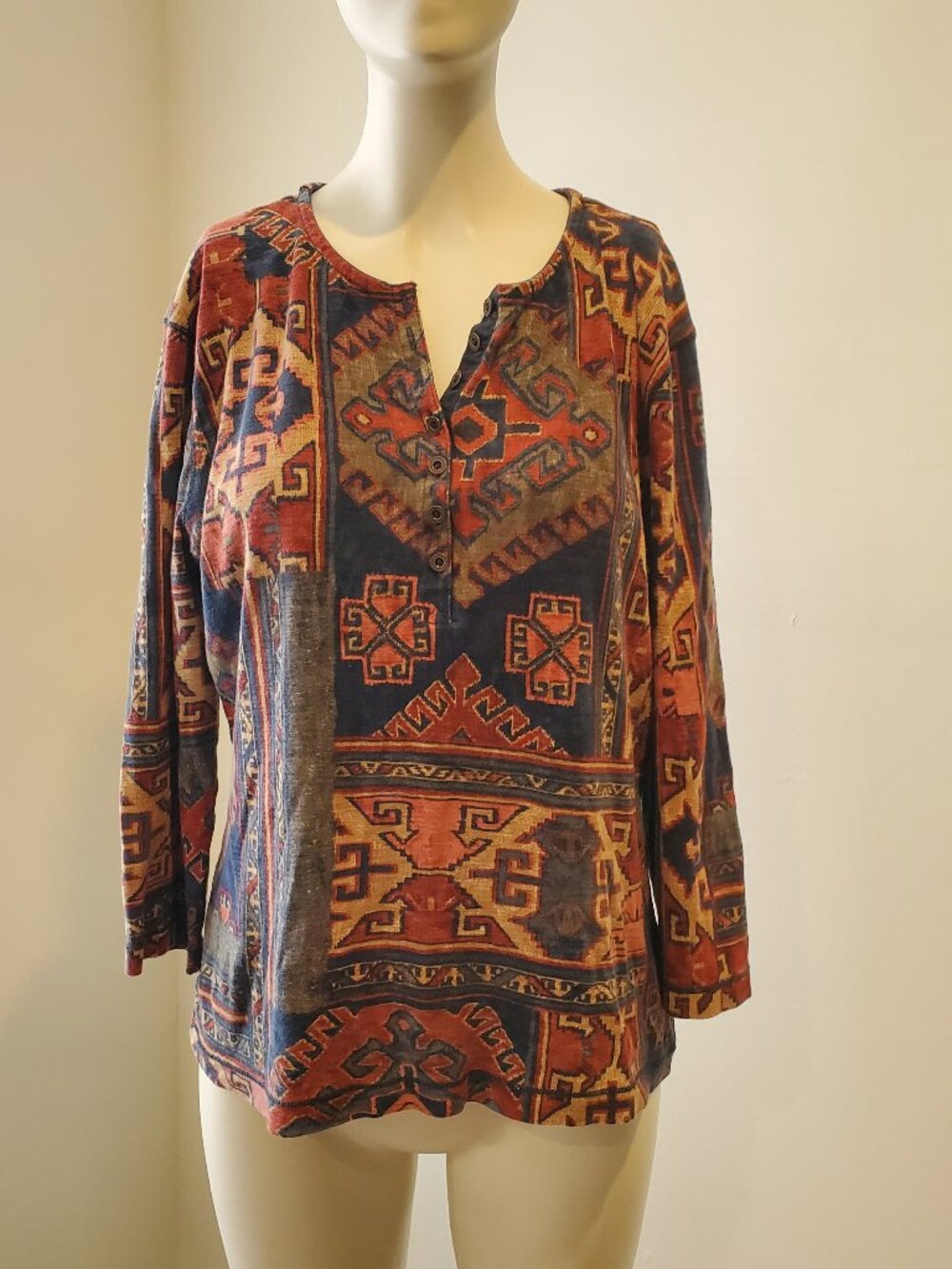 LAUREN JEANS CO RALPH LAUREN Womens Size L Aztec Southwest Henley Top Cotton